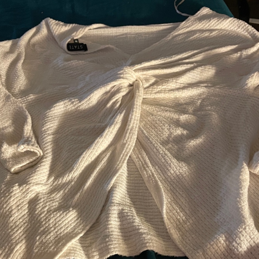 1.STATE Cream Twist-Front Knit Skirt